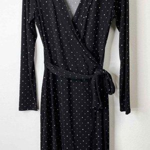 Banana Republic Knit Wrap Dress Size Small Black Polka Dot Jersey Stretch Career